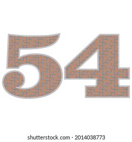 Crazy Colorful Number 54 Vector Illustration. Number Fifty Four With Colorful Pattern Isolated On A White Background
