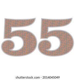 Crazy Colorful Number 55 Vector Illustration. Number Fifty Five With Colorful Pattern Isolated On A White Background
