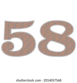 Crazy Colorful Number 58 Vector Illustration. Number Fifty Eight With Colorful Pattern Isolated On A White Background
