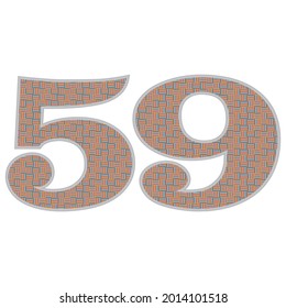 Crazy Colorful Number 59 Vector Illustration. Number Fifty Nine With Colorful Pattern Isolated On A White Background
