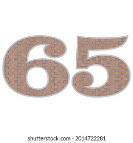 Crazy Colorful Number 65 Vector Illustration. Number Sixty Five With Colorful Pattern Isolated On A White Background
