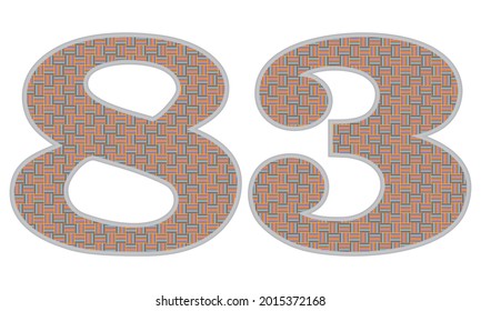 Crazy Colorful Number 83 Vector Illustration. Number Eighty Three With Colorful Pattern Isolated On A White Background
