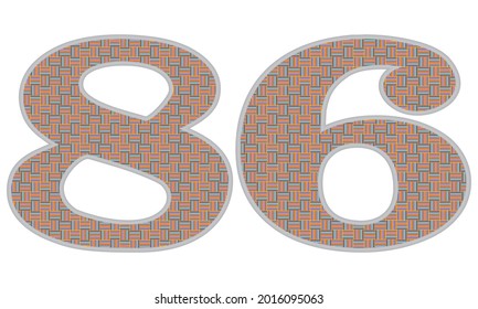 Ilustración de 86 vectores colorida y loca. Número Ochenta Y Seis Con Patrón Colorido Aislado En Un Fondo Blanco
