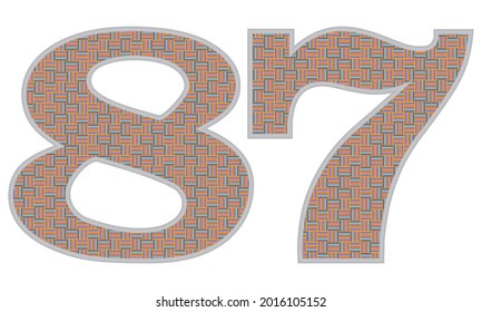 Ilustración del Vector de color Loco Número 87. Número Ochenta Y Siete Con Patrón Colorido Aislado En Un Fondo Blanco
