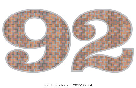 Crazy Colorful Number 92 Vector Illustration. Number Ninety Two With Colorful Pattern Isolated On A White Background
