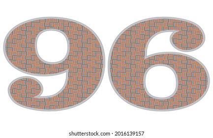 Crazy Colorful Number 96 Vector Illustration. Number Ninety Six With Colorful Pattern Isolated On A White Background
