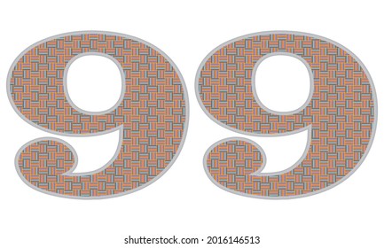 Crazy Colorful Number 99 Vector Illustration. Number Ninety Nine With Colorful Pattern Isolated On A White Background
