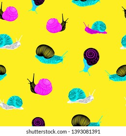 Crazy colorful snails vector pattern