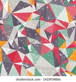 Crazy Colorful Triangles Texture Seamless Repeat Vector Pattern.  Abstract, Geometric, Detailed.  Red, green, yellow, gray.  Generative Art.  From my Autumn pattern collection.