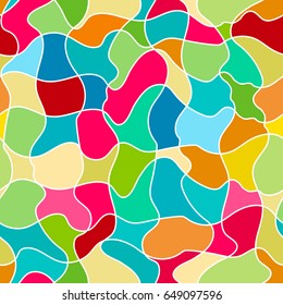 Crazy colors seamless abstract vector pattern. Summer colours, modern wave and mosaic circles texture. Boho fashion style for prints