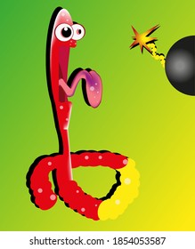 Gusano de color loco con bomba