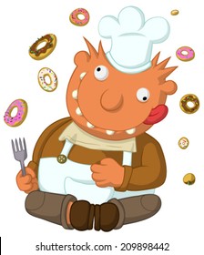 Crazy cook cartoon, vector, horizontal, over white,  isolated 