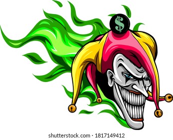 Crazy creepy joker face. Angry clown with evil smile on the face. 