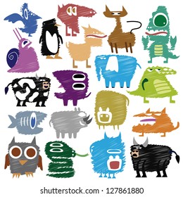 crazy cute cartoon animals. vector design