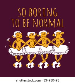 Crazy dancing monkey and sign.  Color vector illustration. EPS8