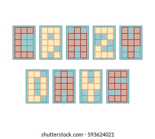 Crazy days made of different color square pixel letter isolated on white background