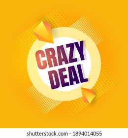 Crazy Deal Text Vector Template for Promotion Content with Pink Background