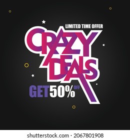 Crazy Deals Logo Vector Design On Black Background