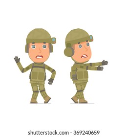 Crazy and Deranged Character Soldier in strange pose under hypnosis. for use in presentations, etc.