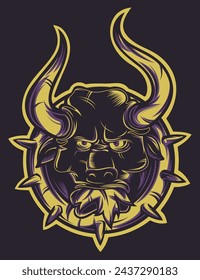 Crazy Devil Cartoon Monster Skull Bull Design: Logo, Mascot, Sticker, T-Shirt, Tattoo