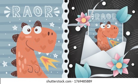 Crazy dino idea for greeting card.