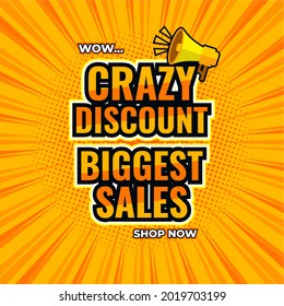 crazy discount biggest sales yellow sale banner promotion