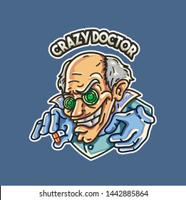 Crazy Doctor Illustration for gaming logo, t-shirt etc.