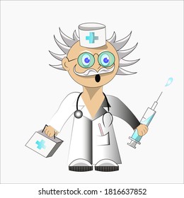 crazy doctor mith a medicine in vector grapchic illustration