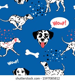 Crazy dog dalmatin. Vector pattern.