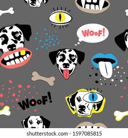 Crazy dog dalmatin. Vector pattern.