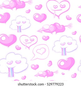 Crazy doodle love seamless pattern, funny cartoon background