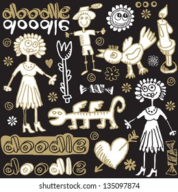 conjunto de doodles disparatado, elementos de diseño dibujados a mano