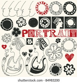 crazy doodle set, hand drawn design elements