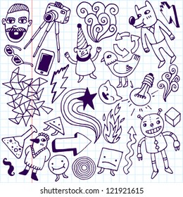 Crazy doodle set. School notebook. Vector illustration.