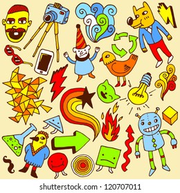 Crazy doodle set. Vector illustration.