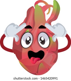 Crazy dragon fruit, illustration, vector on white background.