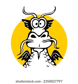 Signo de Dragón Loco de 12 animales zodiacos orientales para el horóscopo chino de año nuevo en círculo amarillo al estilo de doodle avatar