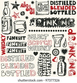 crazy drinking doodles, hand drawn design elements