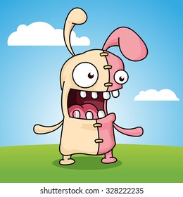 A Crazy Easter Bunny With Stitches Up His Stomach.