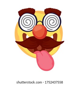 crazy emoji face with mustache and glasses mask fools day vector illustration design