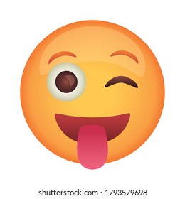 cara de emoji loco con la lengua hacia afuera diseño de ilustración vectorial de icono de estilo plano