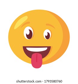 crazy emoji face with tongue out flat style icon vector illustration design