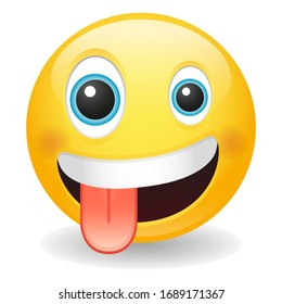 Crazy Emoji mit Zany Expression. Aufgeregt emoticon wildes Gesicht. Vektorillustration-Design-Illustration. Grinsen mit einem großen und einem kleinen Auge.