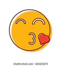 Crazy emoticon throwing a heart shaped kiss. Cute romantic emoji
