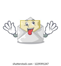 Crazy envelope opened on shape white mascot