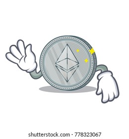 Crazy Ethereum coin character cartoon