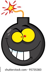Crazy Evil Bomb Cartoon Character.Vector Illustration