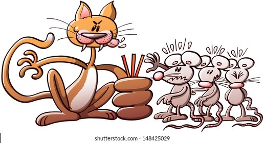 Crazy and evil cat forcing three poor mice to choose the short straw while they suffer the agony of uncertainty. Which of them will be the next cat's victim?
