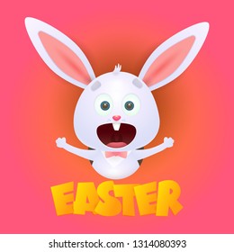 Crazy excited Easter bunny. Joyful rabbit celebrating happy Easter. Can be used for topics like greeting card, cartoon character, holiday