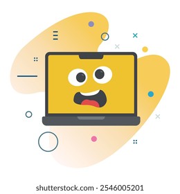 Crazy Excited Facial Expression auf Laptop-Bildschirm - Technologie Illustration Design für digitale Medien | Icon Design Crazy Excited Emoji Laptop